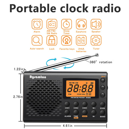 Radio Portátil AM/FM/SW con Reloj, Alarma y Pantalla Digital