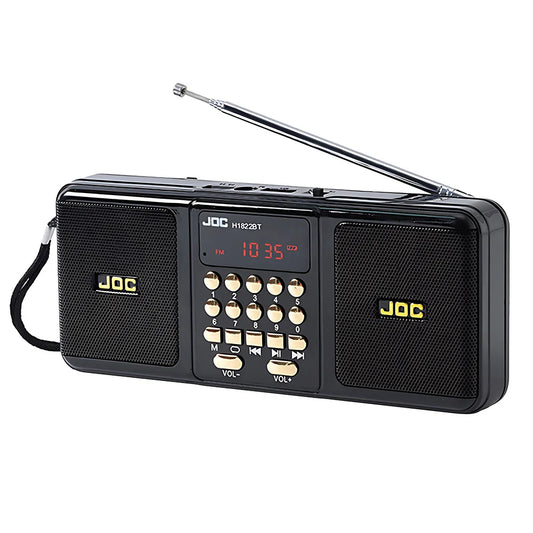 Radio Estéreo Portátil FM con Bluetooth, USB/TF, Altavoces Dual y Batería Recargable