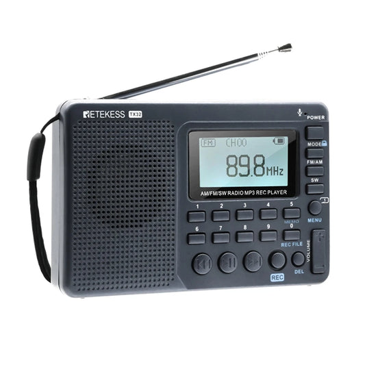 Radio Portátil AM/FM/SW Recargable con Grabadora, Altavoz y Función MP3